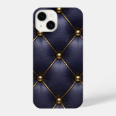 Navy Blue Quilted Leather & Gold Studs Phone Case iPhone Hülle (Rückseite)