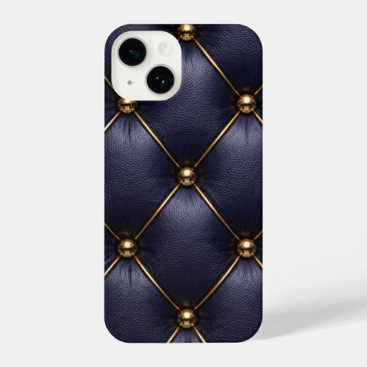 Navy Blue Quilted Leather & Gold Studs Phone Case iPhone Hülle (Rückseite)