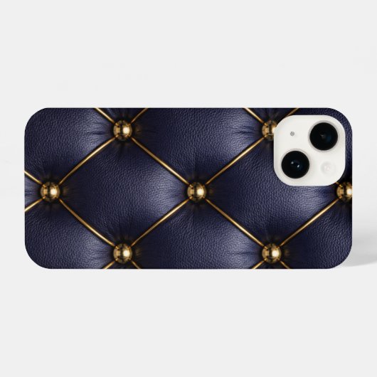 Navy Blue Quilted Leather & Gold Studs Phone Case iPhone Hülle (Rückseite (Horizontal))