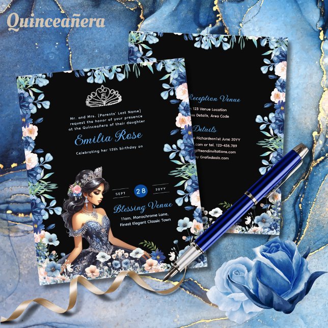 Navy Blue Quinceanera Dress Floral Rose (Von Creator hochgeladen)