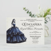 Navy Blue Quinceañera Einladung (Stehend Vorderseite)