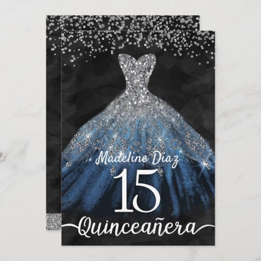 Navy Blue Quinceanera Einladung Cumpleanos (Vorne/Hinten)