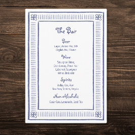 Navy Blue Quirky spielend Hand Drawn Wedding Bar Menükarte