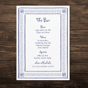 Navy Blue Quirky spielend Hand Drawn Wedding Bar Menükarte