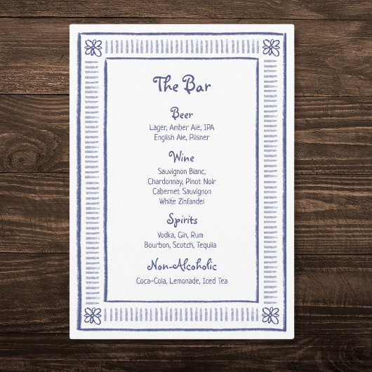 Navy Blue Quirky spielend Hand Drawn Wedding Bar Menükarte