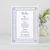 Navy Blue Quirky spielend Hand Drawn Wedding Bar Menükarte (Stehend Vorderseite)