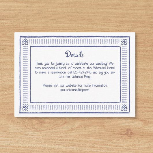 Navy Blue Quirky spielend Hand Drawn Wedding Detai Begleitkarte