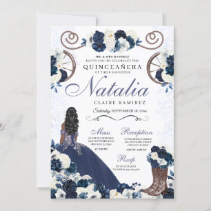 Navy Blue Ranchero Princess Dress Quinceanera Einladung