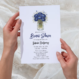 Navy Blue Ranunculus Mason Jar Bridal Shower Einladung