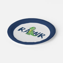 Navy Blue "RAWR" Grünes Dinosaurier-Party Pappteller