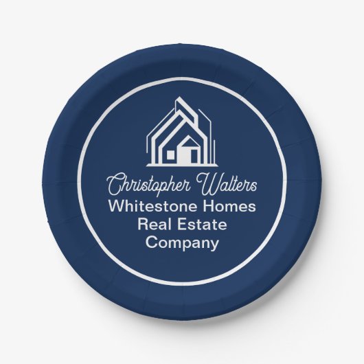 Navy Blue Real Estate Company Custom Realtor Party Pappteller (Vorderseite)