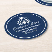 Navy Blue Real Estate Company Custom Realtor Party Runder Pappuntersetzer (Angewinkelt)