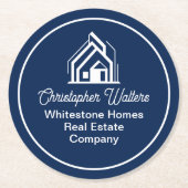 Navy Blue Real Estate Company Custom Realtor Party Runder Pappuntersetzer (Vorderseite)