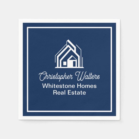 Navy Blue Real Estate Company Custom Realtor Serviette (Vorderseite)
