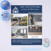 Navy Blue Real Estate Home Listing 2 Sided Modern Flyer (Einzeln)