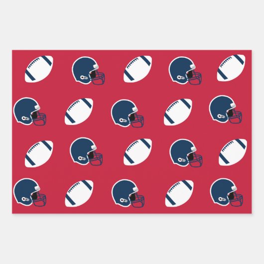 Navy Blue, Red, and White Football Patterns Geschenkpapier Set (Vorderseite 2)