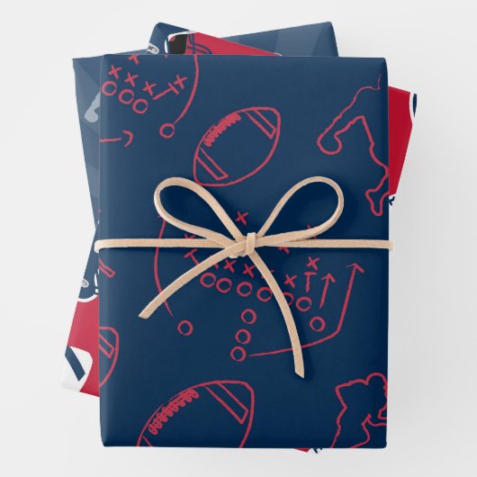Navy Blue, Red, and White Football Patterns Geschenkpapier Set (Beispiel)