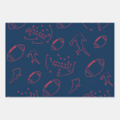 Navy Blue, Red, and White Football Patterns Geschenkpapier Set (Vorderseite)