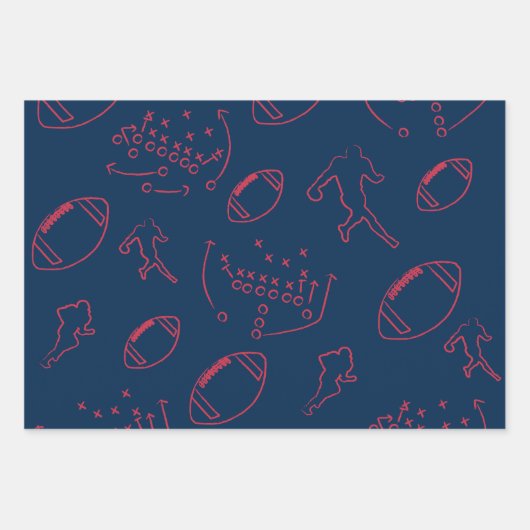 Navy Blue, Red, and White Football Patterns Geschenkpapier Set (Vorderseite)