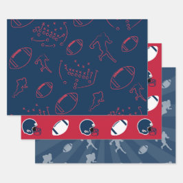 Navy Blue, Red, and White Football Patterns Geschenkpapier Set