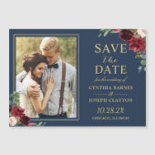 Navy Blue Red Floral Save the Date Foto Magnet (Vorderseite)
