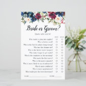 Navy Blue Red Floral Watercolor Brautparty Game (Stehend Vorderseite)