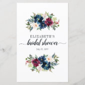 Navy Blue Red Floral Watercolor Brautparty Game (Rückseite)