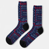 Navy Blue Red Individuelle Name Text Muster Socken (Linkes Detail)