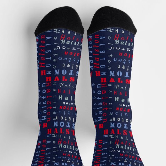 Navy Blue Red Individuelle Name Text Muster Socken (Oben)