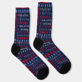 Navy Blue Red Individuelle Name Text Muster Socken (Rechts)