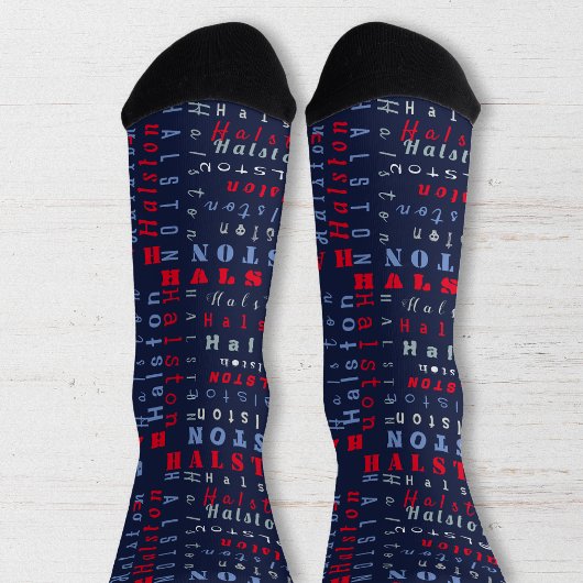 Navy Blue Red Individuelle Name Text Muster Socken