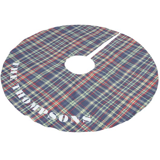 Navy Blue Red Kariert Patterns Weihnachten Polyester Weihnachtsbaumdecke (Schrägansicht)