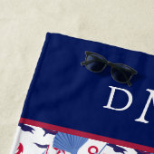 Navy Blue Red Nautic Pattern Monogram Strandtuch (Beispiel)