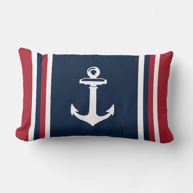 Navy Blue Red Nautical Throw Kissen Anker (Vorderseite)