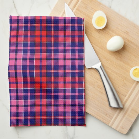 Navy Blue Red Pink Plaid Tartan Design  Geschirrtuch (Viertel Falte)