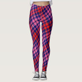 Navy Blue Red Pink Plaid Tartan Design  Leggings (Vorderseite)