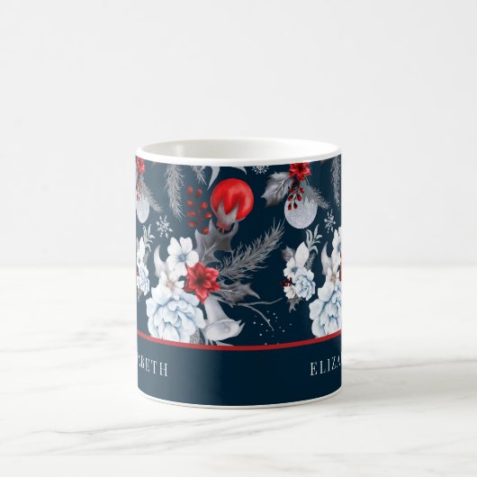 Navy Blue Red Silver Foliage Holiday Kaffeetasse (Mittel)