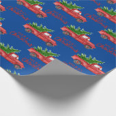 Navy Blue Red Truck Weihnachtsgeschenke Wrap Geschenkpapier (Ecke)