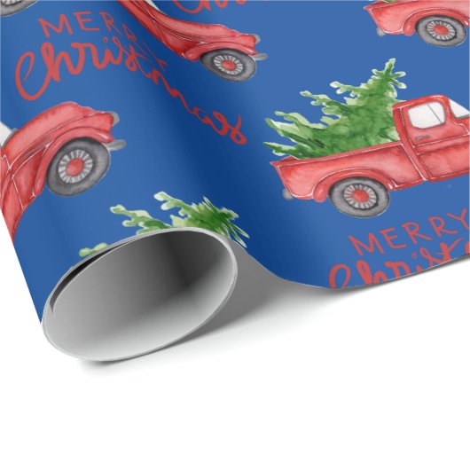 Navy Blue Red Truck Weihnachtsgeschenke Wrap Geschenkpapier (Rolleneckpunkt)