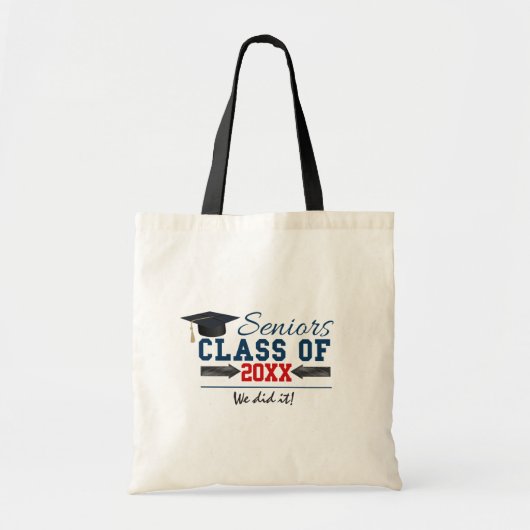 Navy Blue Red Typografy Abschluss Tote Bag Tragetasche (Vorne)