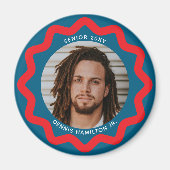 Navy Blue Red Wavy Circle Photo Frame with Text Magnet (Vorne)