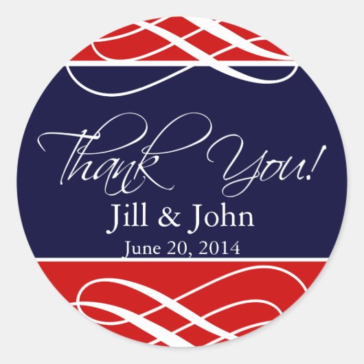 Navy Blue Red Wedding Danke Stickers (Vorderseite)