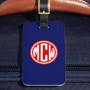 Navy Blue Red White Circle Monogram DIY BG Gepäckanhänger