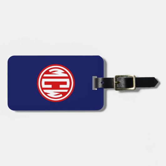 Navy Blue Red White Circle Monogram DIY BG Gepäckanhänger (Vorderseite horizontal)