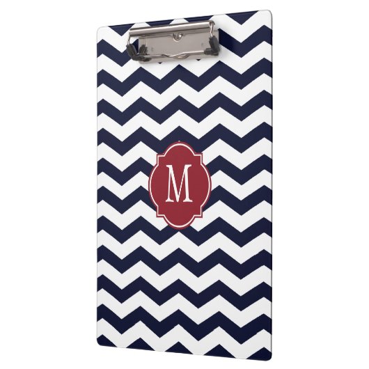 Navy Blue & Red Zickzack Monogram Clipboard Klemmbrett (Links)