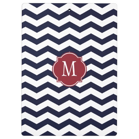 Navy Blue & Red Zickzack Monogram Clipboard Klemmbrett (Rückseite)