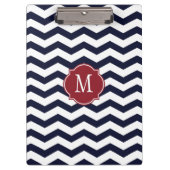 Navy Blue & Red Zickzack Monogram Clipboard Klemmbrett (Vorderseite)