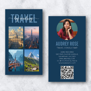 Navy Blue Reiseagenten-Berater Foto QR-Code Visitenkarte