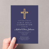 Navy Blue Religious Cross Boy First Communion Acryleinladungen (Insitu (Handheld))