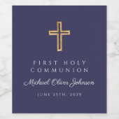 Navy Blue Religious Cross Boy First Communion Weinetikett (Einzelnes Label)